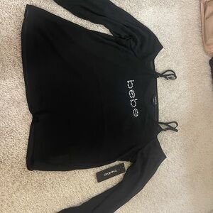 Bebe Black Rhinestone Logo Long Sleeve Top